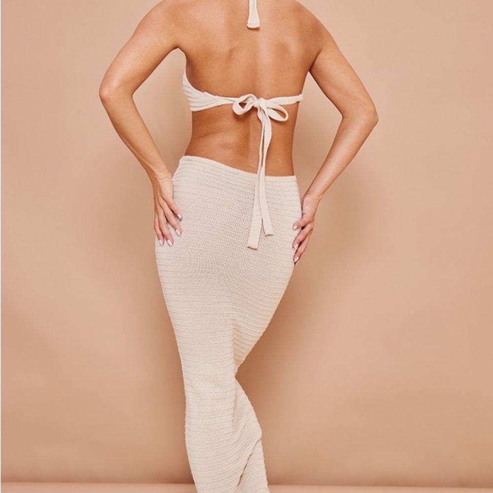 PrettyLittleThing Cream Halter Maxi Dress - Picture 2 of 5